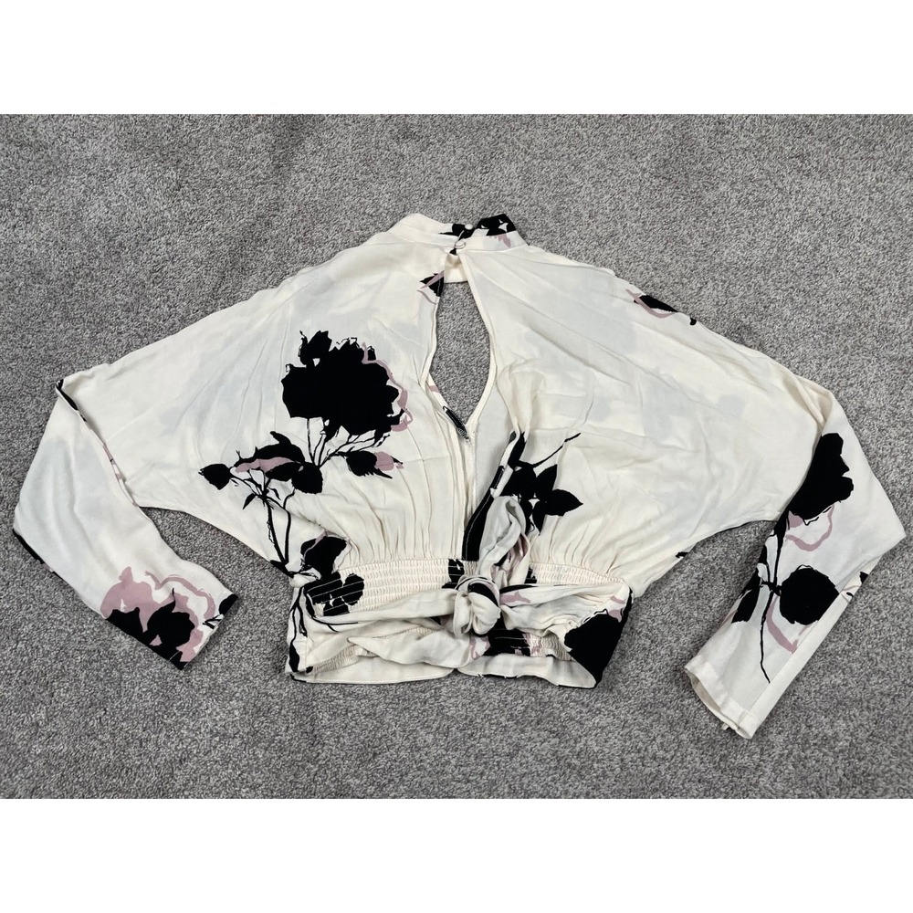 Free People Shirt Womens Medium Say You Love Me Floral Crop Tie Boho Slouchy Top - Picture 2 of 12